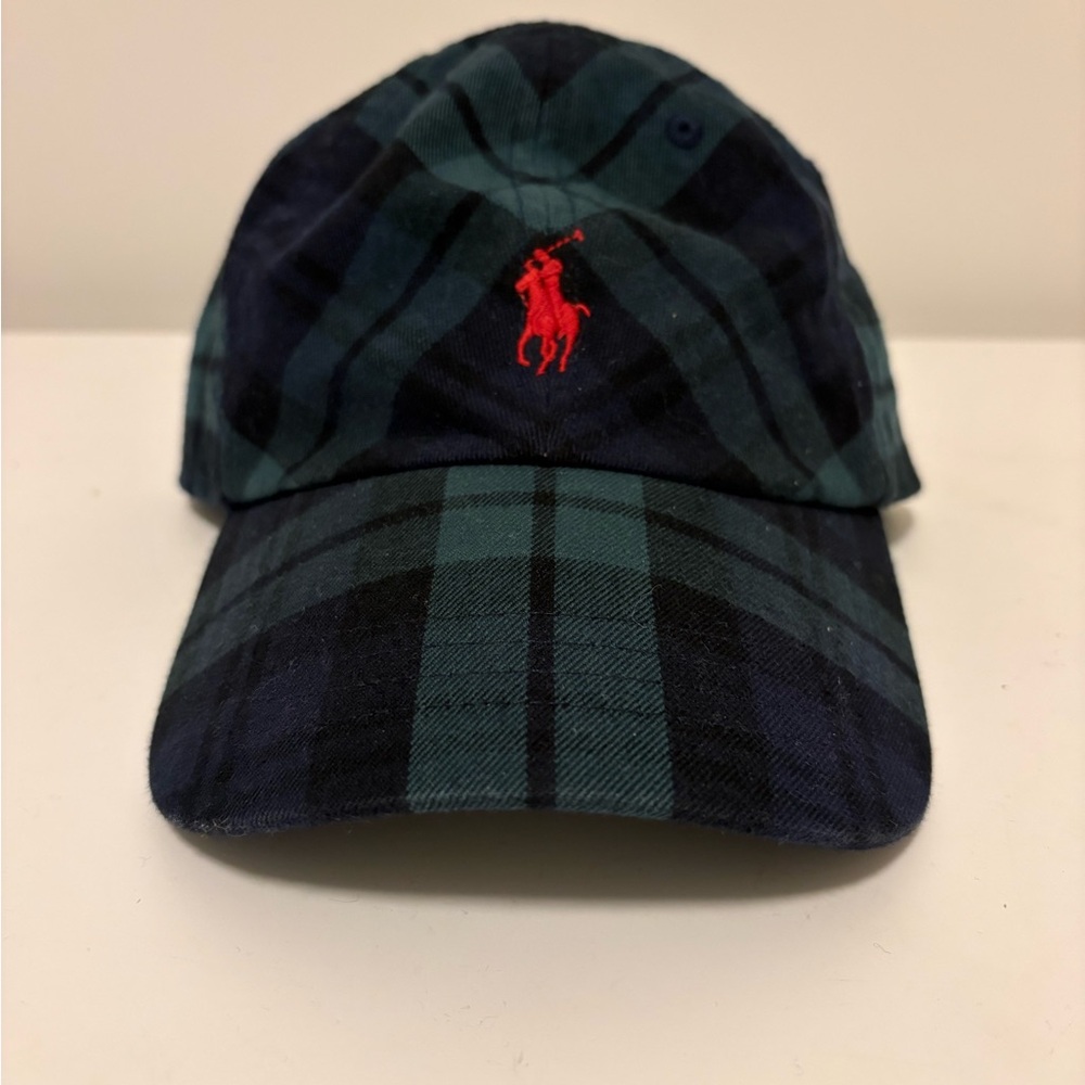 Polo by Ralph Lauren Navy & Green Plaid Baseball Cap with Red Pony